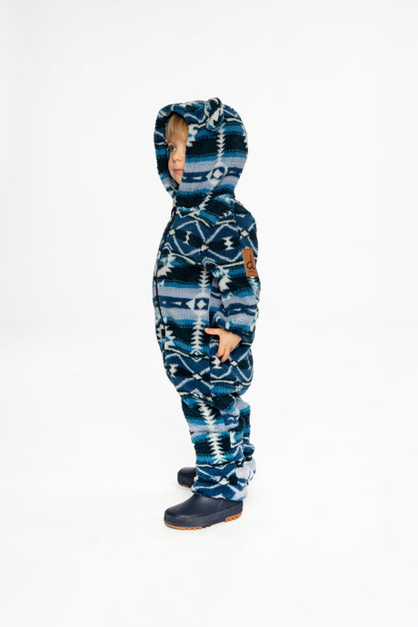 Baby Mid-Season Plush One-Piece Outerwear Aztec Blue-2