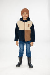 Reversible Mid-Season Jacket Dark Blue, Beige And Brown-1