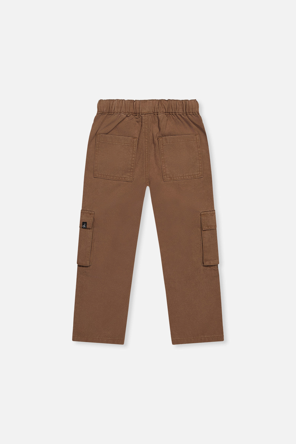 Deux par Deux boys' twill pants with cargo pockets in neutral brown, back view