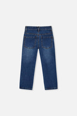 Deux par Deux boys' stretch jeans in navy blue denim, back view