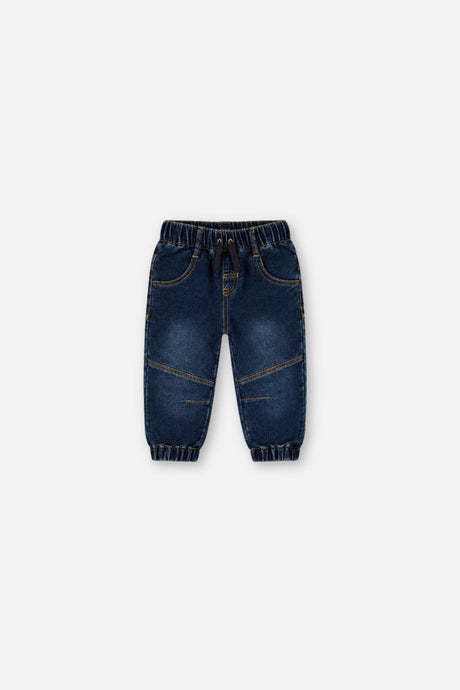 Baby French Terry Denim Jogger Pants Navy Blue-0