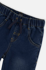 Deux par Deux baby boy french terry denim-look jogger pants in navy blue, view 3