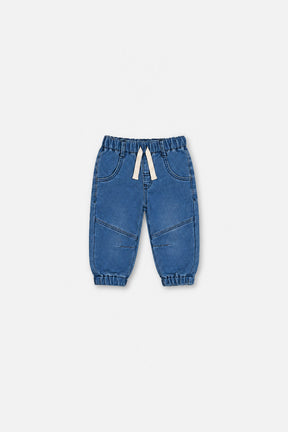 Baby French Terry Denim Jogger Pants Light Blue-0