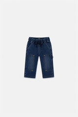 Baby French Terry Denim Pants Navy Blue-0