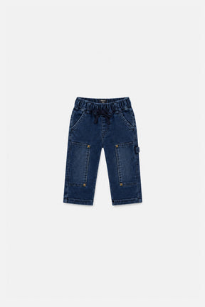 Baby French Terry Denim Pants Navy Blue-0
