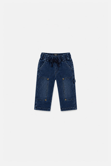 Baby French Terry Denim Pants Navy Blue-0