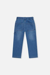 Deux par Deux boys' French terry cargo pants in light blue, back view