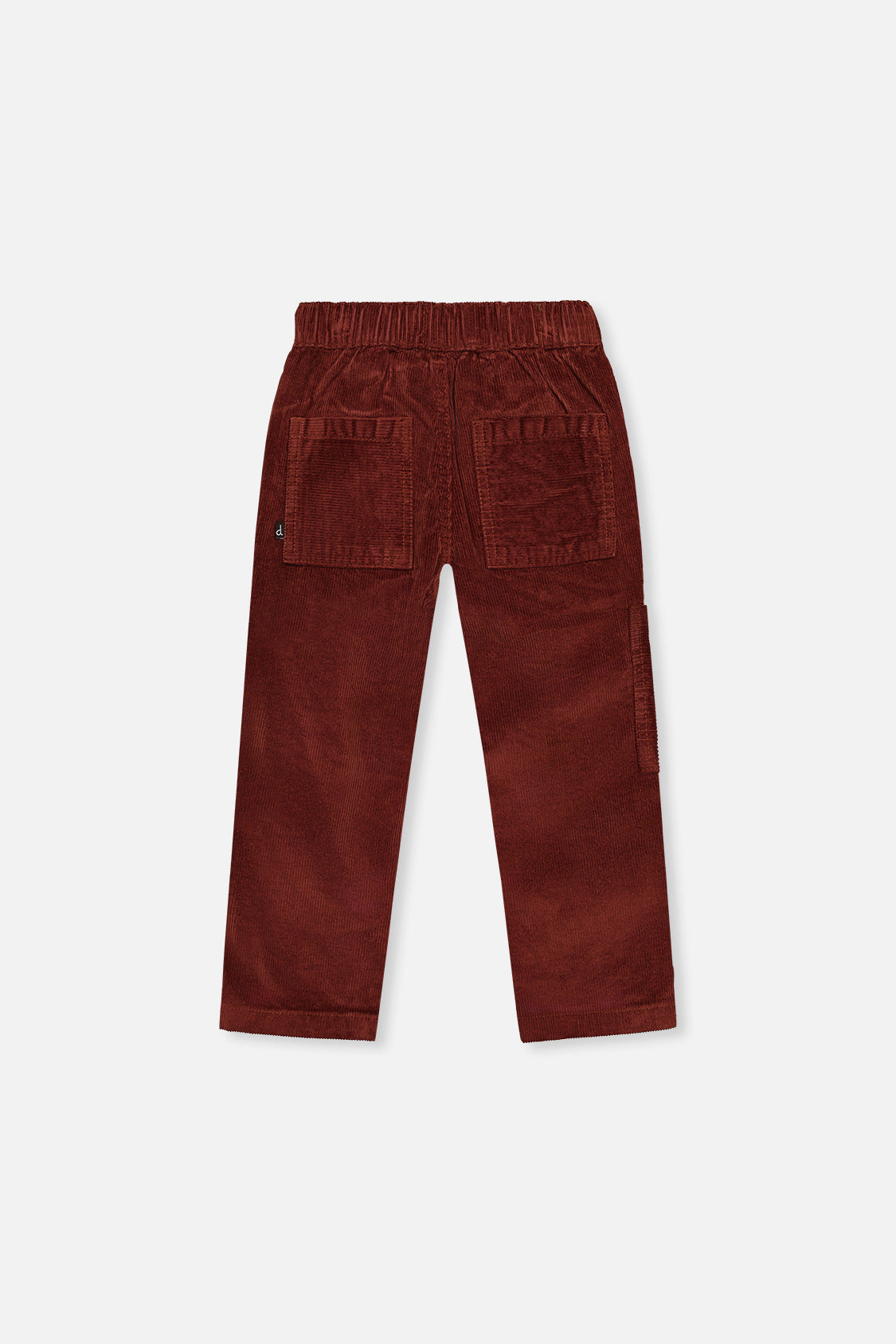 Deux par Deux boys' stretch corduroy pants with cargo pocket in reddish-brown, back view
