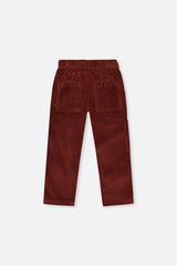 Deux par Deux boys' stretch corduroy pants with cargo pocket in reddish-brown, back view