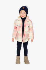 Zipped Plaid Overshirt With Chest Pockets Beige And Pink Plaid-4