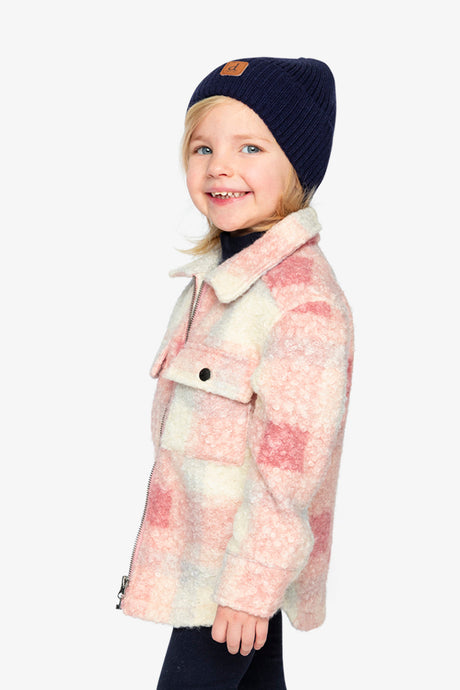 Zipped Plaid Overshirt With Chest Pockets Beige And Pink Plaid-2