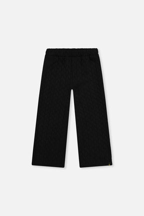 Wide Leg Jacquard Pants Black by Deux par Deux, flat front view