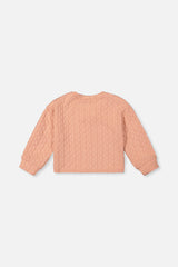 Deux par Deux peach-pink cropped quilted pullover, flat lay back view