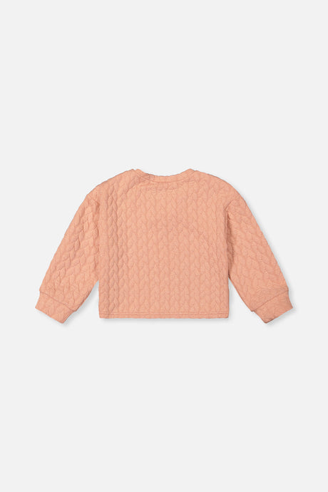 Deux par Deux peach-pink cropped quilted pullover, flat lay back view