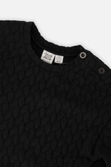 Close-up of the Jacquard Sweatshirt Black neckline and shoulder buttons