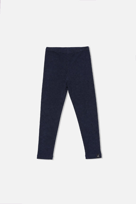 Deux par Deux girls navy blue rib leggings, slightly angled front view laid flat