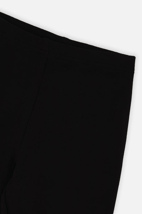 Close-up of the waistband on the Deux par Deux black rib leggings