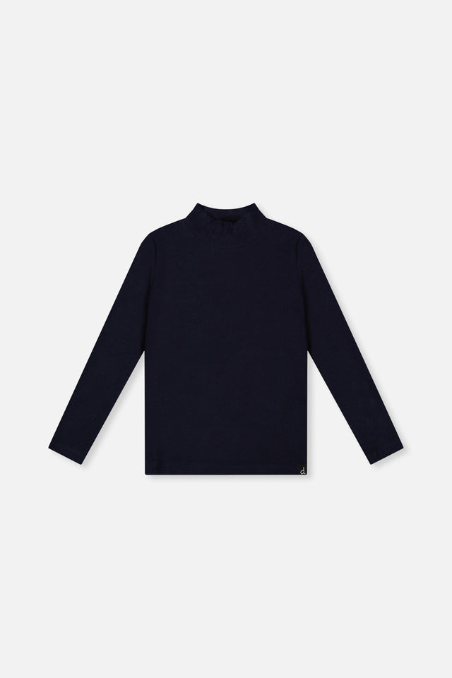 Brushed Rib Mock Neck Top Dark Blue-0