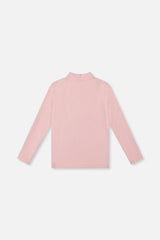Deux par Deux girls' brushed rib mock neck top in pale dusty pink, back view