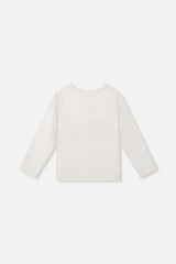 Deux par Deux girls' brushed rib crew neck top in off-white, back view