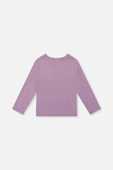 Deux par Deux girls' brushed rib crew neck top in violet, back view