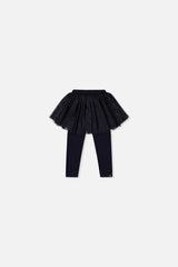 Baby Leggings With Integrated Tulle Skirt Dark Blue-0