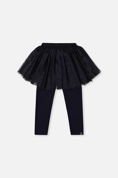 Leggings With Integrated Tulle Skirt Dark Blue-0