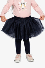 Leggings With Integrated Tulle Skirt Dark Blue-1