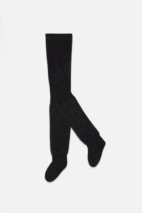 Knit Textured Fur Tights Black-0