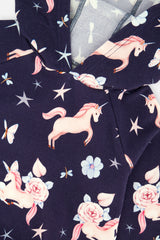 Deux par Deux Printed Hoodie Purple Unicorn Print