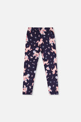 Back flat view of the navy leggings with unicorns and stars