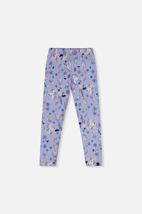 Deux par Deux purple unicorn print leggings, front view