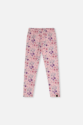 Deux par Deux pink printed daisies leggings, front view