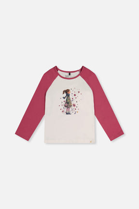 Raglan Organic Cotton T-Shirt Pinkish Violet And White-0