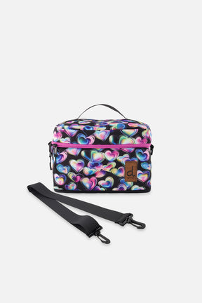 Lunch Box Black Printed With Hearts-0