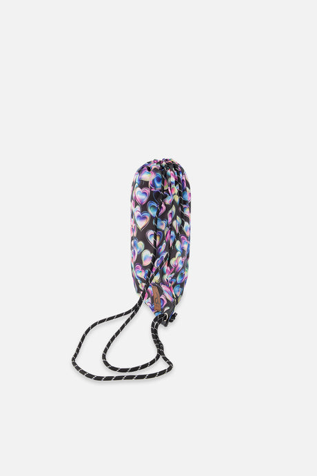 Drawstring Bag Black Printed With Hearts-1
