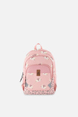 Deux par Deux little kids backpack in Pink leopard print with front compartments, top handle, and padded straps.