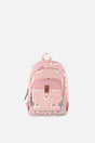 Deux par Deux little kids backpack in Pink leopard print with front compartments, top handle, and padded straps.