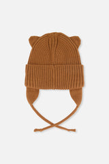 Baby Knit Hat With Strings Brown Sugar-1