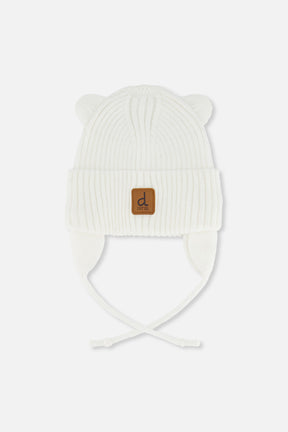 Baby Knit Hat With Strings Off-White-0