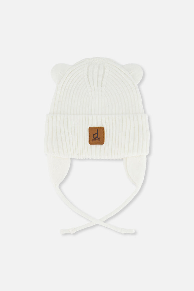 Baby Knit Hat With Strings Off-White-0