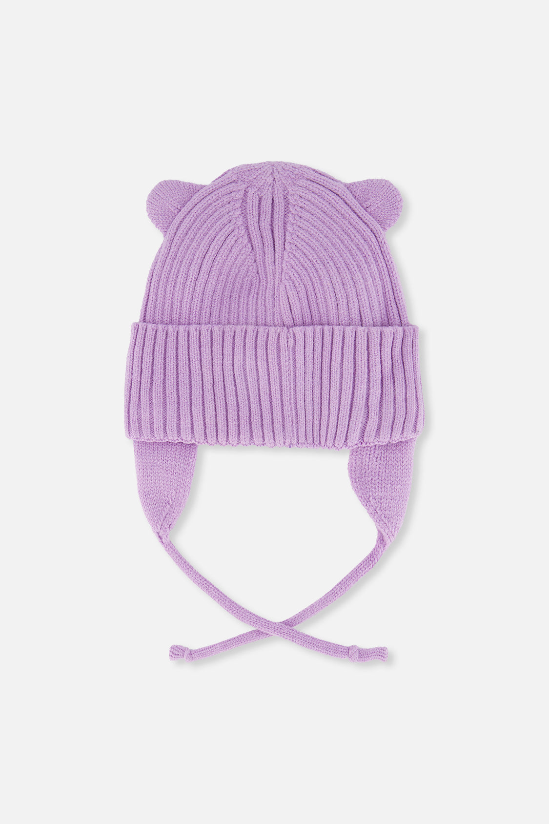 Baby Knit Hat With Strings Lavender-1