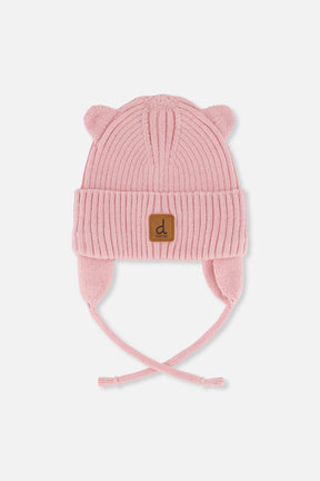 Baby Knit Hat With Strings Pale Dusty Pink-0