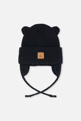 Baby Knit Hat With Strings Black-0