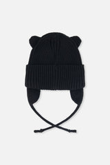 Baby Knit Hat With Strings Black-1