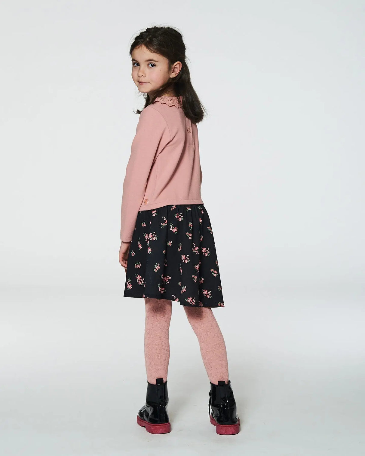 Jacquard Flowers Tights Light Pink | Deux par Deux | Jenni Kidz