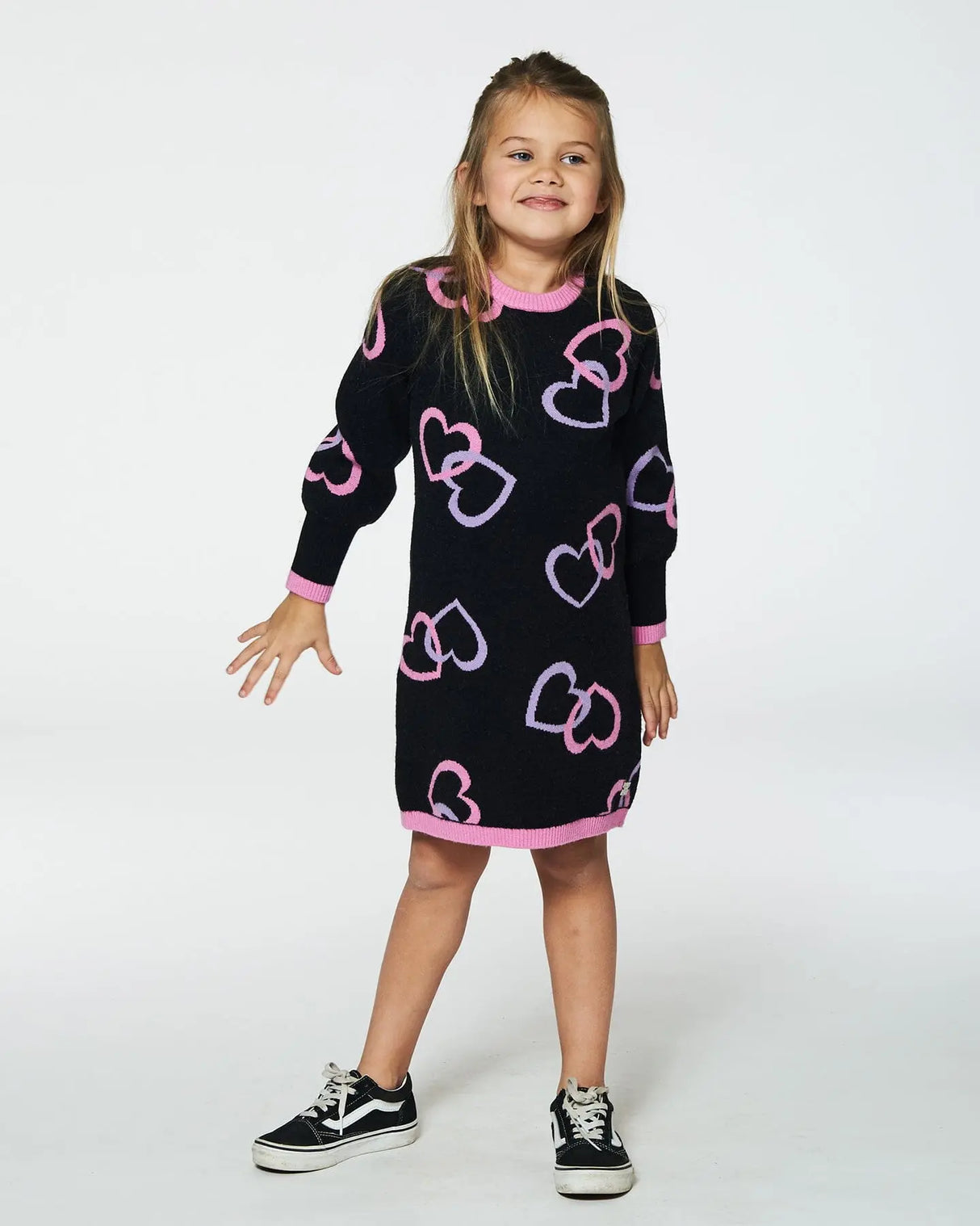 Jacquard Hearts Dress Black | Deux par Deux | Jenni Kidz