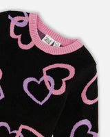 Jacquard Hearts Dress Black | Deux par Deux | Jenni Kidz