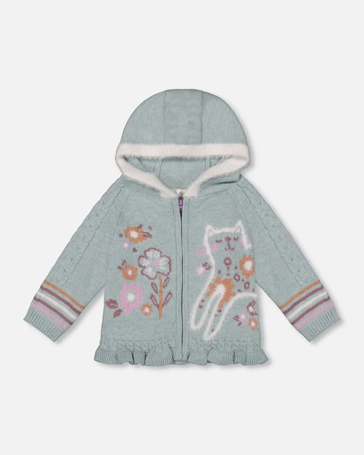 Jacquard Hooded Knit Cardigan Light Turquoise | Deux par Deux | Jenni Kidz