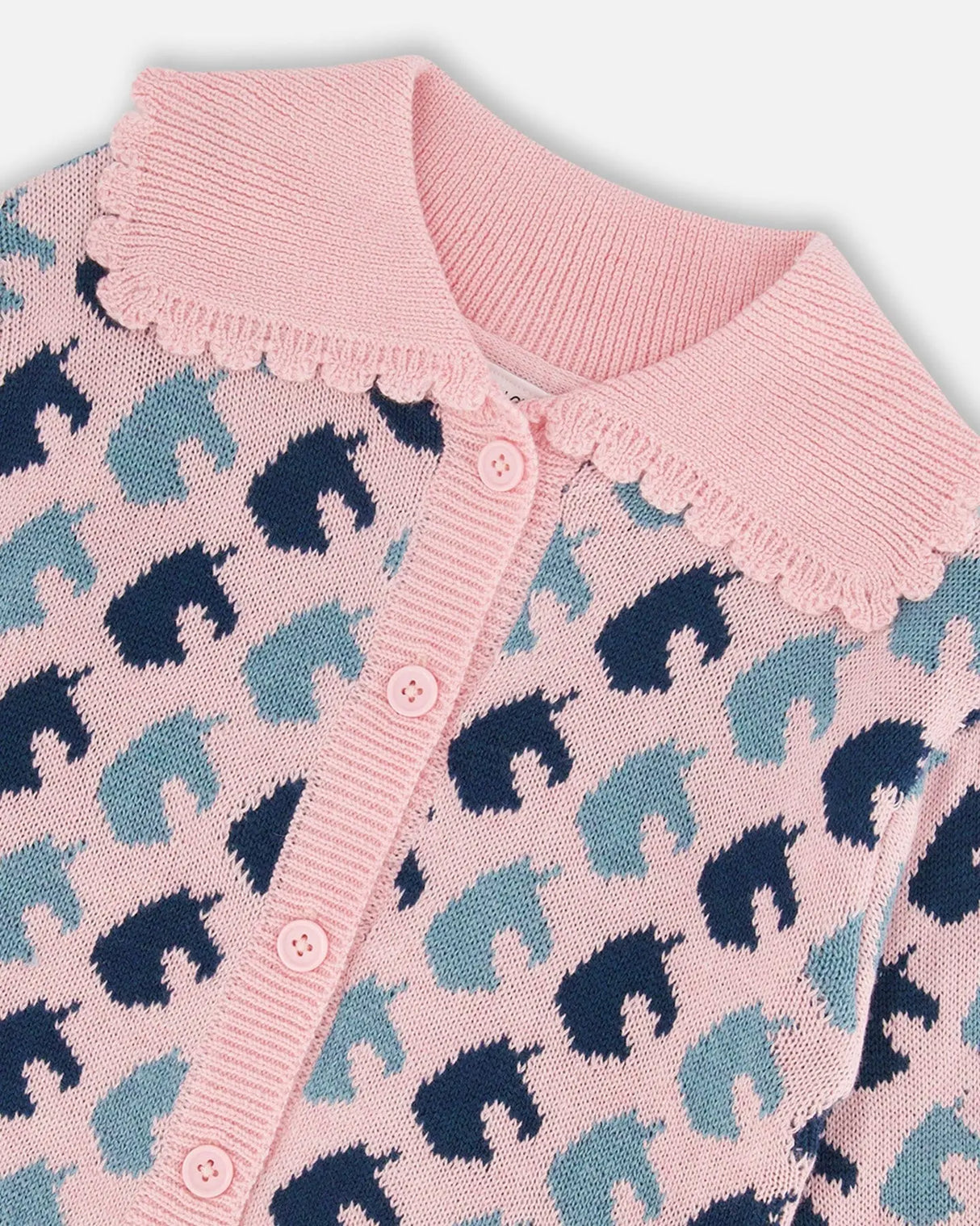 Jacquard Knit Cardigan Pink Unicorn | Deux par Deux | Jenni Kidz